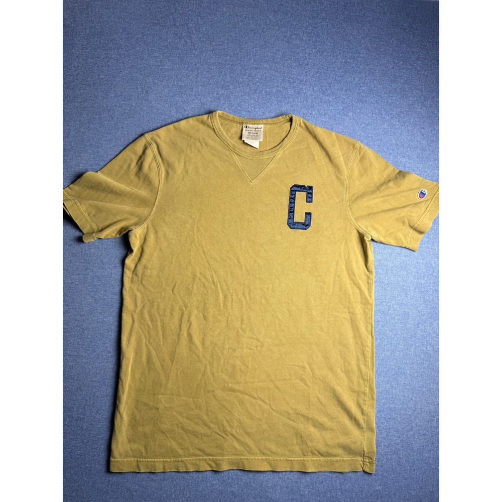 Champion Reverse Weave Mens Mustard Yellow Chenille C Patch T-Shirt Medium